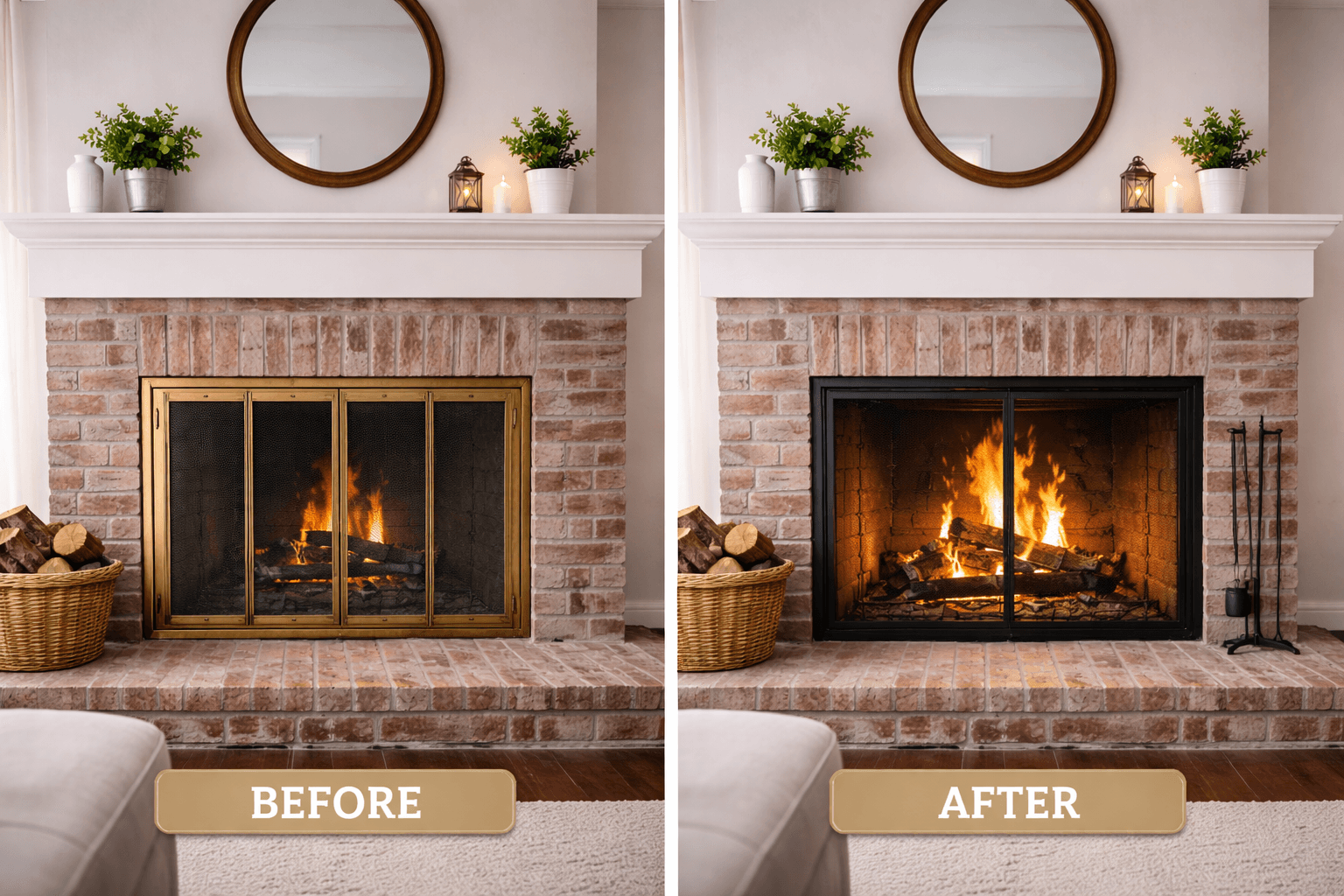 Fireplace Door Upgrade before and after in Tampa