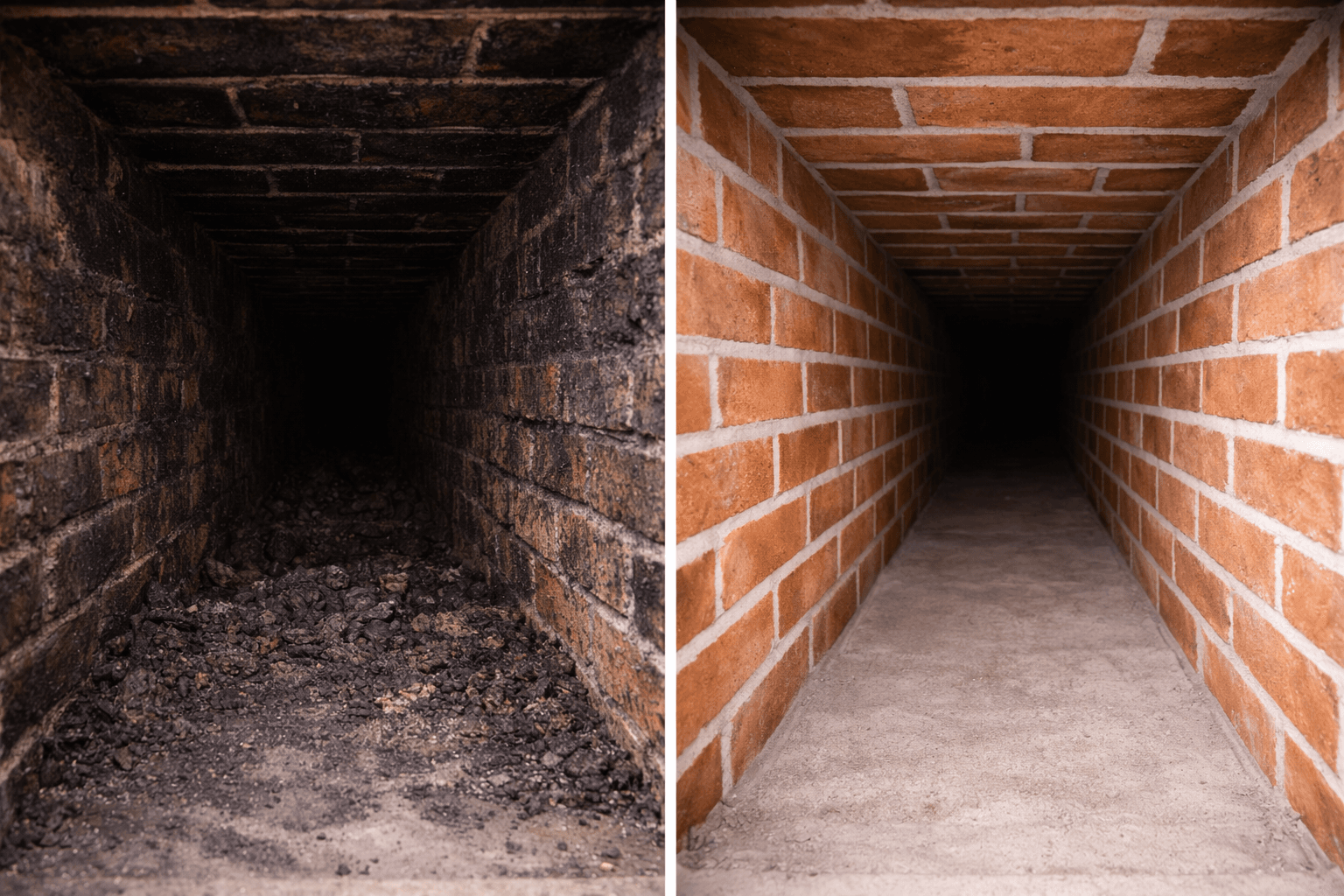 Before and after chimney flue cleaning