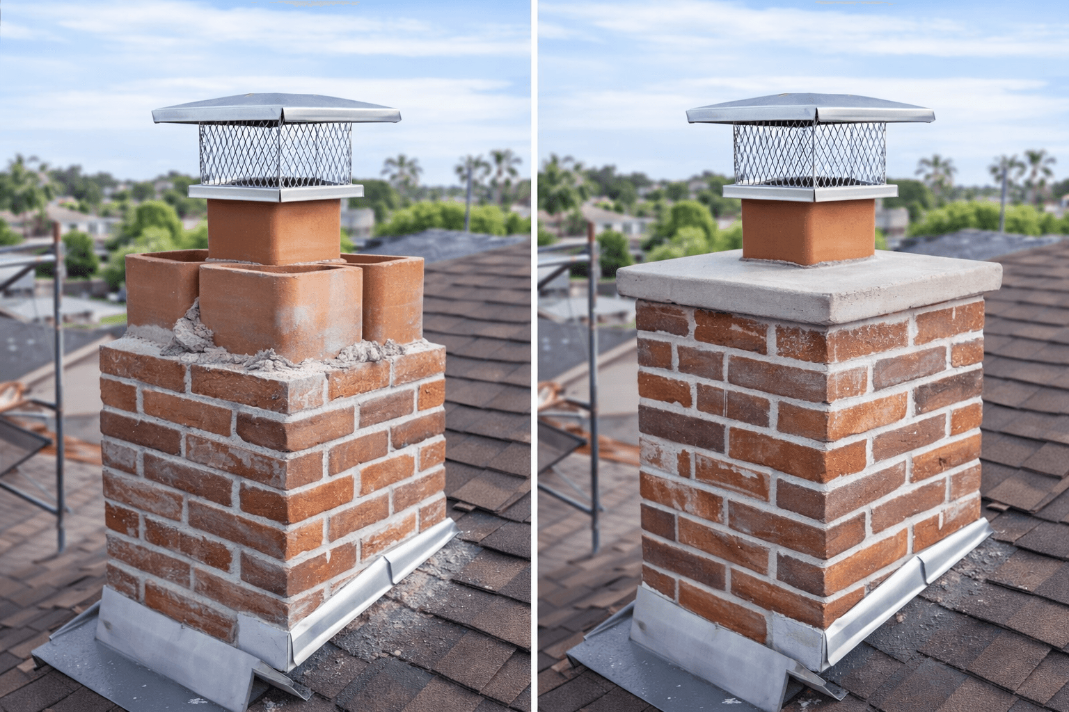 Chimney Crown Repair before and after in Tampa