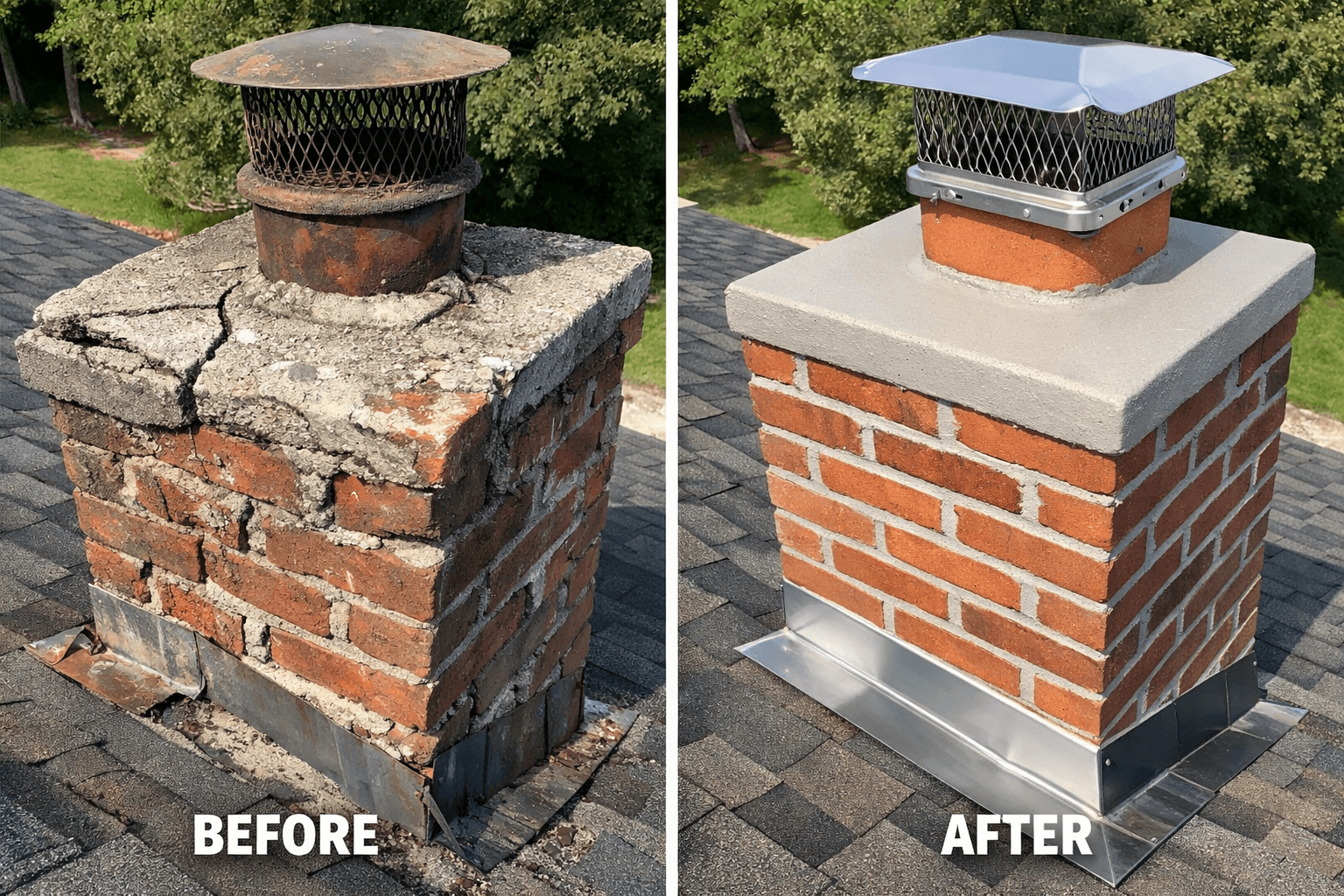 Chimney repair work on damaged masonry