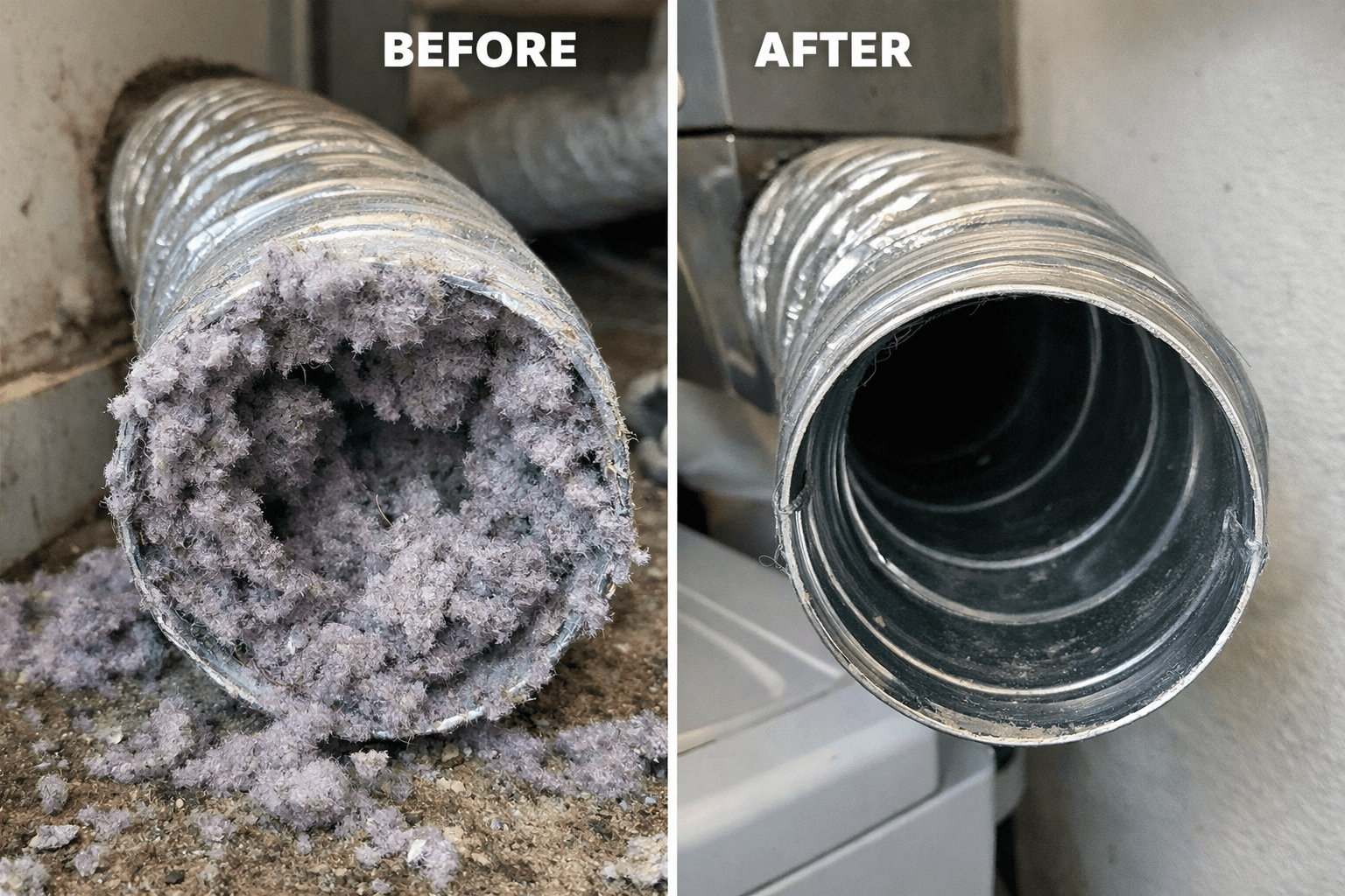 Dryer vent cleaning removing lint buildup