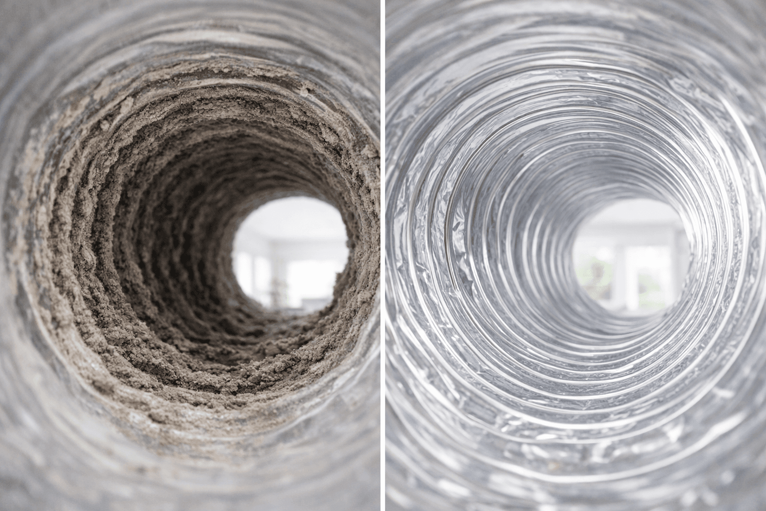 Air duct before and after cleaning