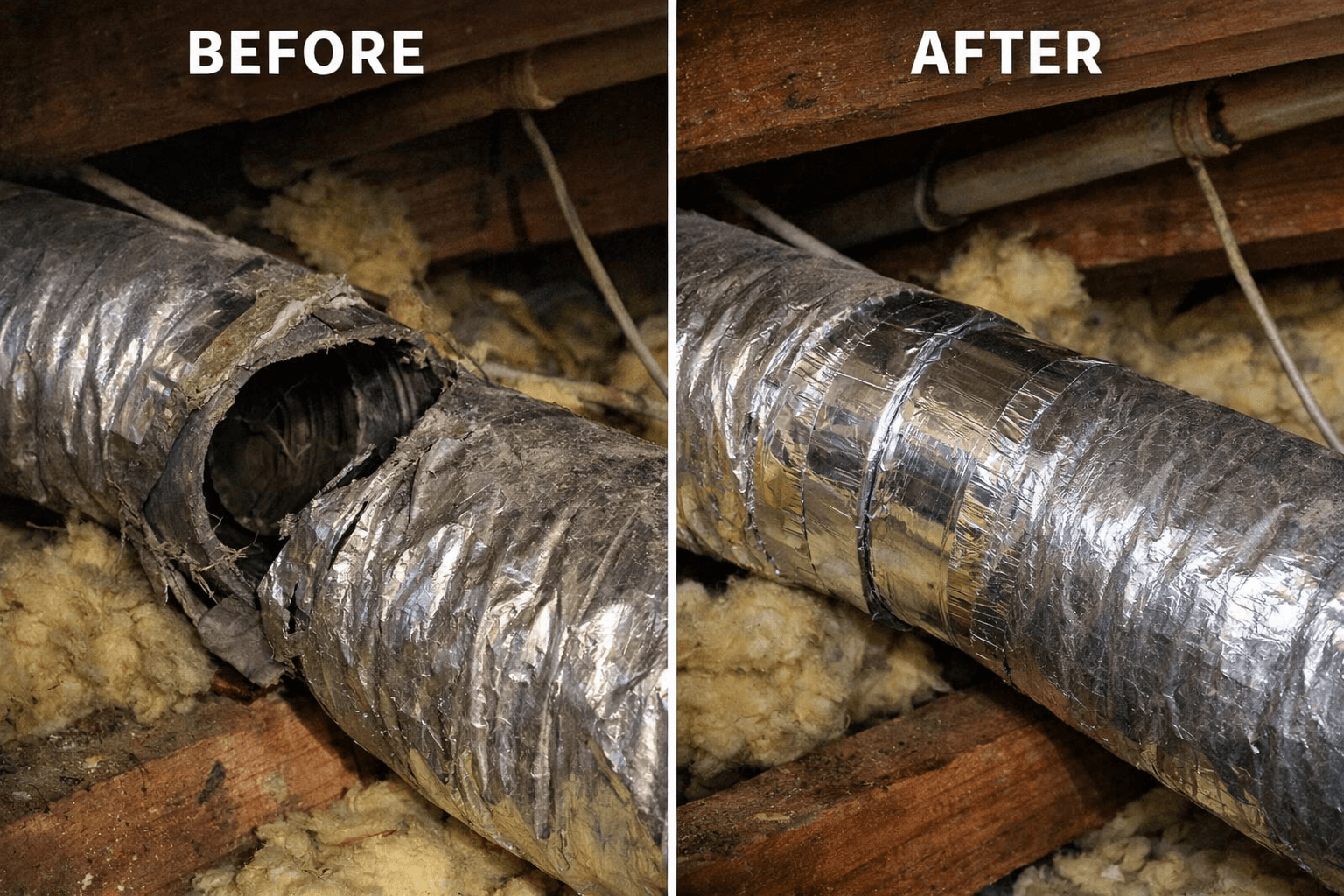 Duct repair before and after