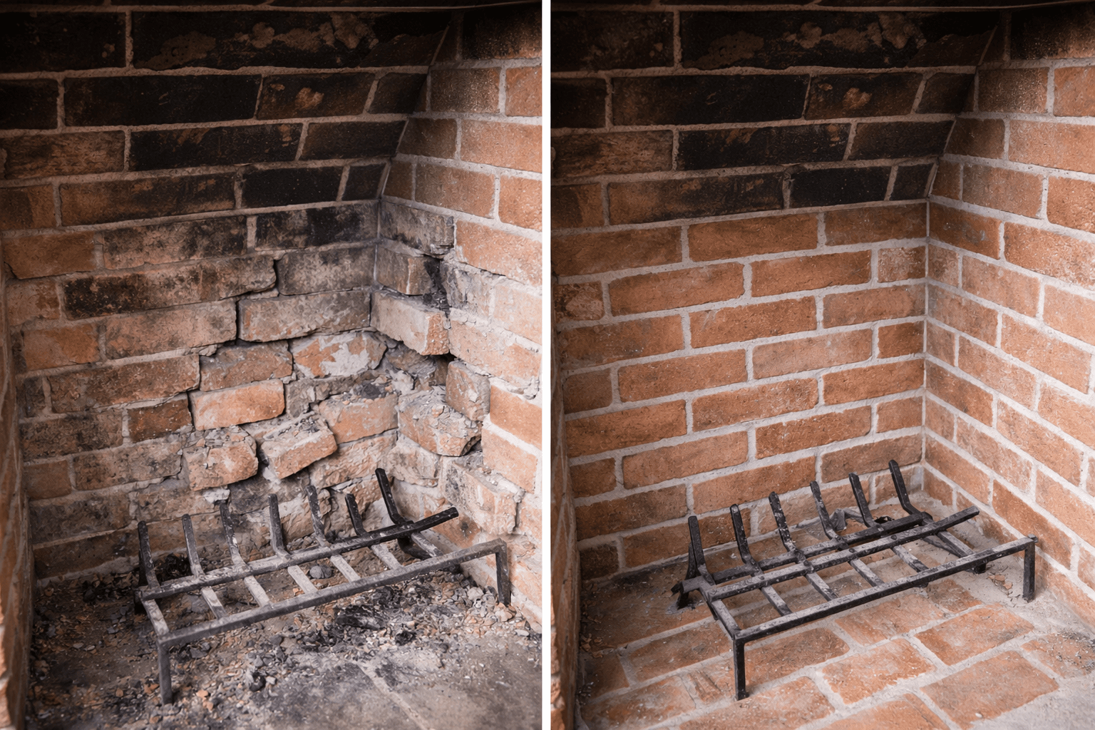 Fireplace Brick Repair before and after in Venice